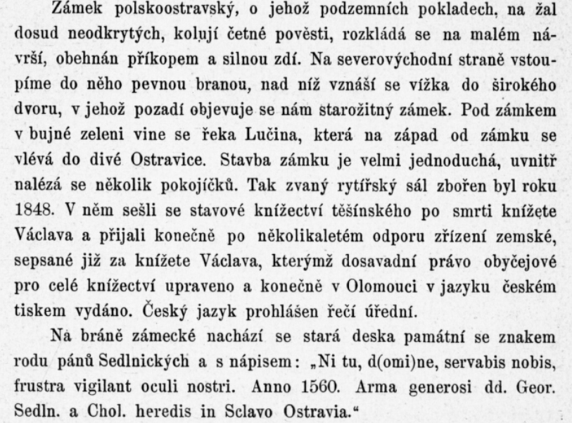 Slezskoostravský hrad popis, Vlastenecké putování po Slezsku 1886
